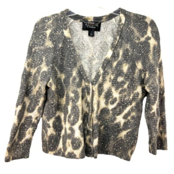 St John Couture ladies Cardigan sweater medium gray brown gold animal metallic - Picture 12 of 12